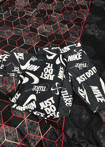 Nike Baskılı Siyah Mini Kadın şort Takımı - Görsel 2