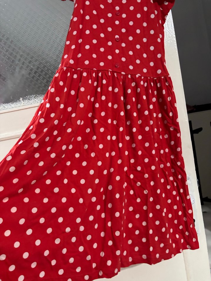 Kırmızı Puantiyeli Mini Elbise - Görsel 3