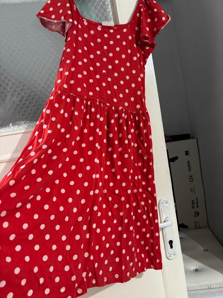 Kırmızı Puantiyeli Mini Elbise - Görsel 2