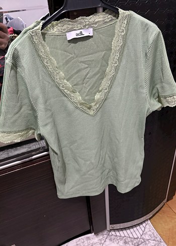 adL Yeşil Dantel Detaylı Kadın tişörtleri - Görsel 8