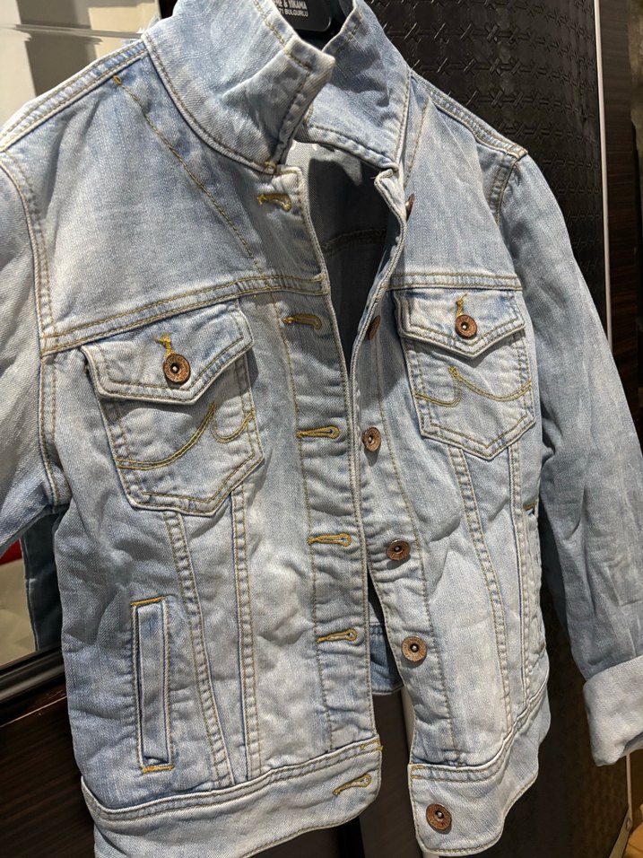 Gri Kadın kot Ceket Düğmeli - Görsel 3