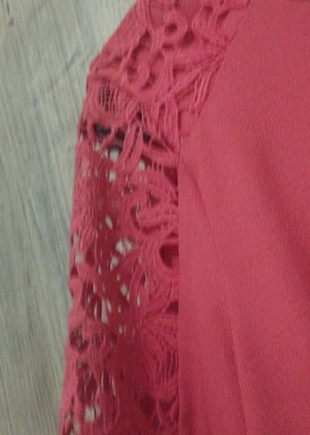 Dantel Kollu Pembe Kadın Elbise - Görsel 3