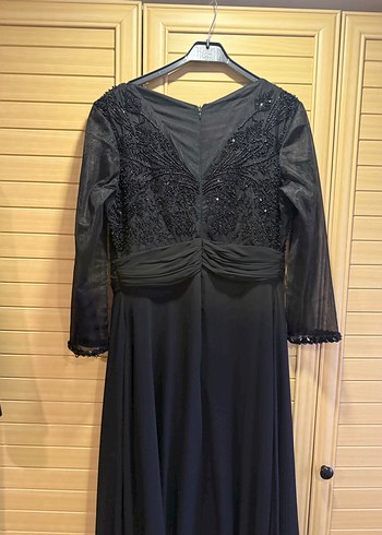 Uzun Siyah Nakışlı Gotik Abiye Elbise - Görsel 7