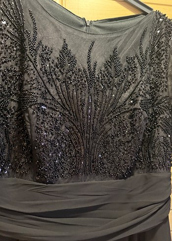 Uzun Siyah Nakışlı Gotik Abiye Elbise - Görsel 5