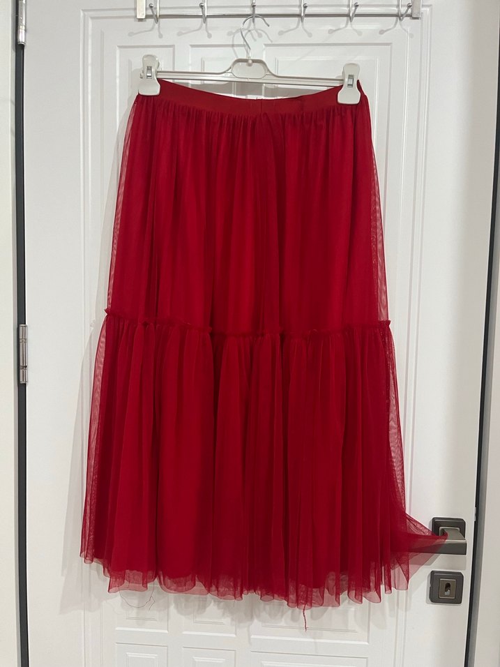 Kırmızı Pilili Uzun Bohem Etek - Görsel 4