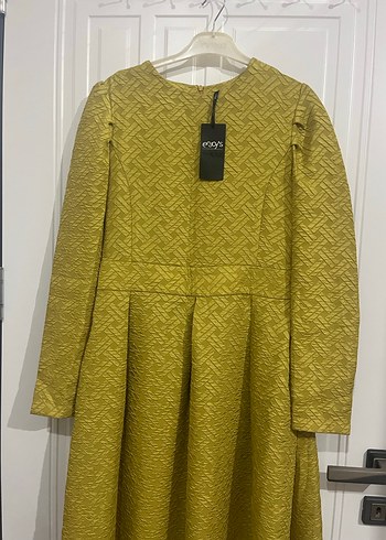 Pilili Sarı Uzun Kollu Kadın Elbise - Görsel 2