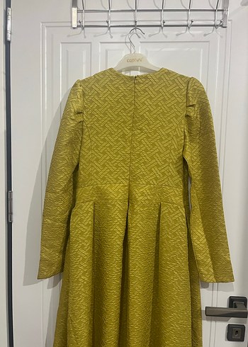 Pilili Sarı Uzun Kollu Kadın Elbise - Görsel 6