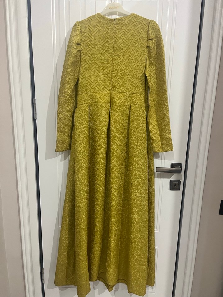 Pilili Sarı Uzun Kollu Kadın Elbise - Görsel 5