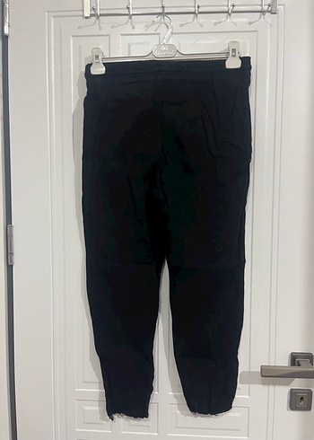 Siyah Keten Midi Bol Kesim Kadın Pantolon - Görsel 3