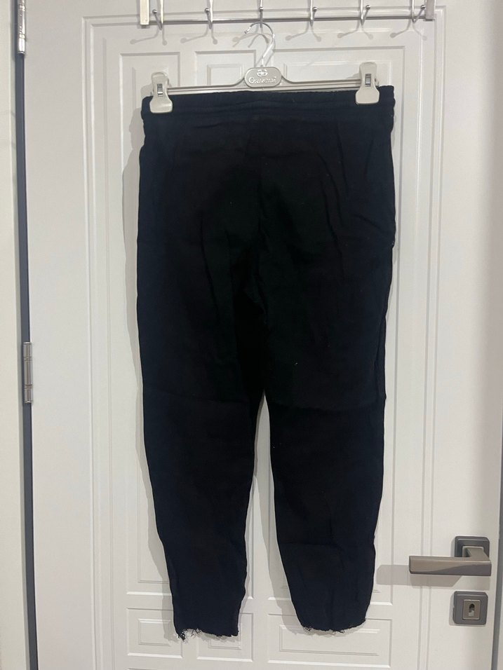 Siyah Keten Midi Bol Kesim Kadın Pantolon - Görsel 3