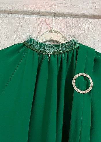 Yeşil Kuşaklı Uzun Kollu Uzun Elbise - Görsel 6