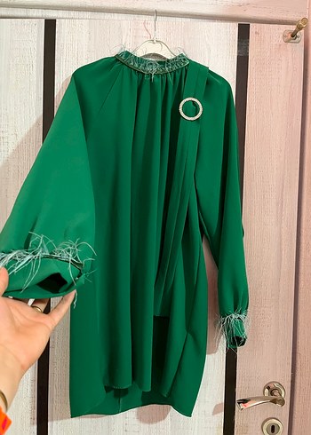 Yeşil Kuşaklı Uzun Kollu Uzun Elbise - Görsel 5