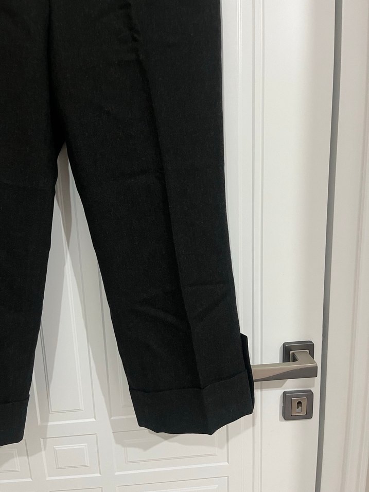 Siyah Beli Kemerli Kadın Kumaş Pantolon - Görsel 2