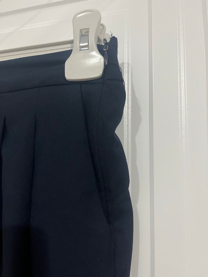 Lacivert Pilili Midi Kumaş Pantolon - Görsel 2