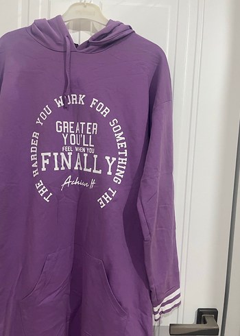 Mor Kapüşonlu Uzun Kollu Midi Sweatshirt - Görsel 2