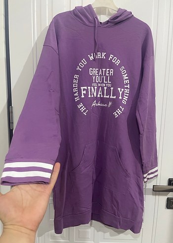 Mor Kapüşonlu Uzun Kollu Midi Sweatshirt - Görsel 3