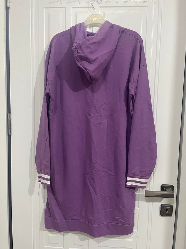 Mor Kapüşonlu Uzun Kollu Midi Sweatshirt - Görsel 5