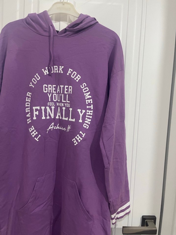 Mor Kapüşonlu Uzun Kollu Midi Sweatshirt - Görsel 2