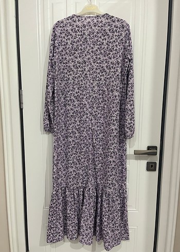 Uzun Kollu Mor Bağlama Desenli Uzun Elbise - Görsel 6