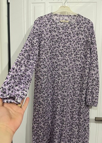 Uzun Kollu Mor Bağlama Desenli Uzun Elbise - Görsel 5
