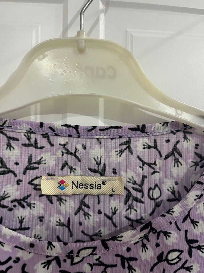 Uzun Kollu Mor Bağlama Desenli Uzun Elbise - Görsel 3