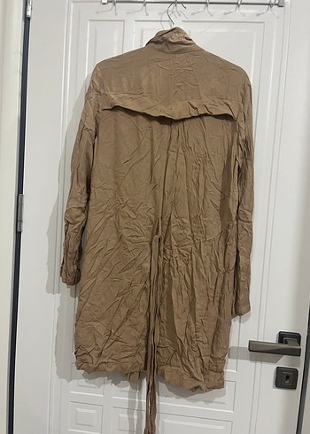 Kadın Bej Keten Uzun Dökümlü Trençkot - Görsel 3