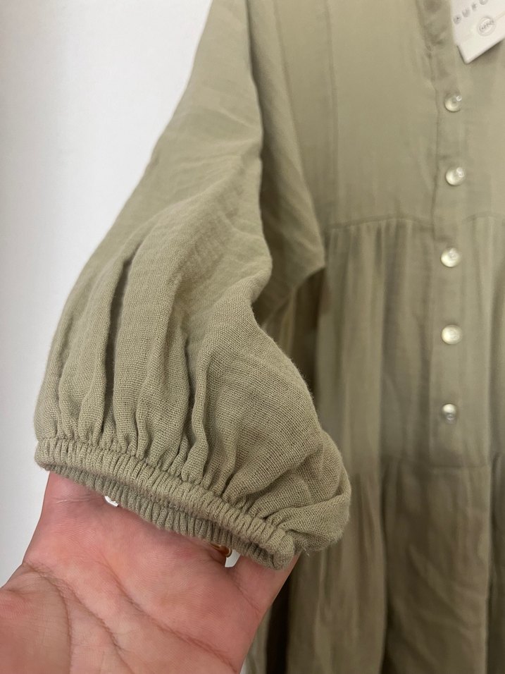 Kadın Haki Uzun Keten Elbise - Görsel 4