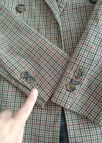 s Beden kahverengi Renk Kahverengi Ekose Desenli Kadın Blazer Ceket