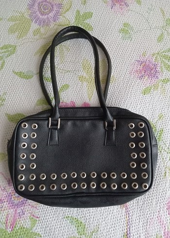 Siyah suni Deri Punk Çanta