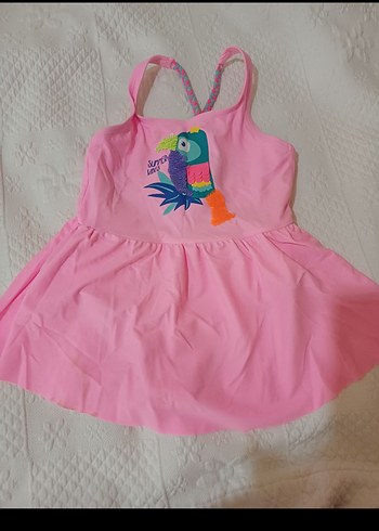 Pembe Baskılı Fırfırlı Kız Çocuk Mayo