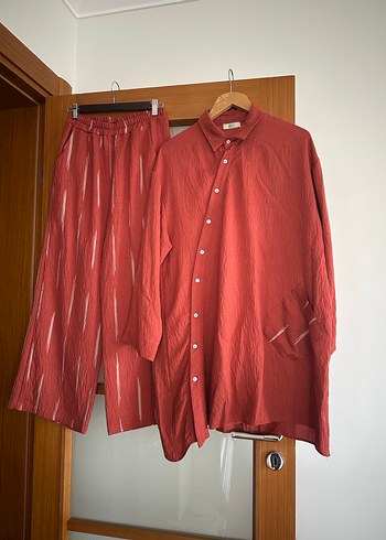 Erkek Kırmızı Bol Kesim Uzun Kollu Pijama Takımı