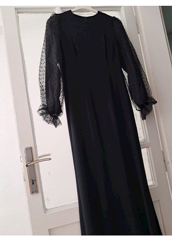 Siyah Uzun Kol Drapeli Gotik Elbise