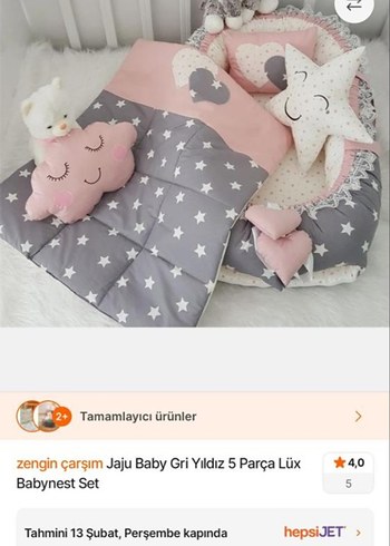 Pembe Gri Yıldızlı Nakışlı Bebek Uyku Seti - Görsel 4