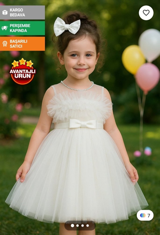Beyaz Askılı Kız Çocuk Elbisesi - Görsel 2