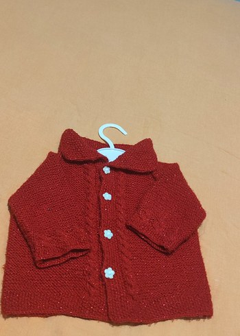 Kız Çocuk Kırmızı Örgü Hırka - Görsel 4