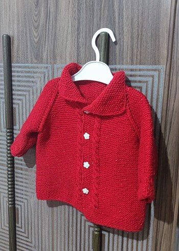 Kız Çocuk Kırmızı Örgü Hırka - Görsel 8