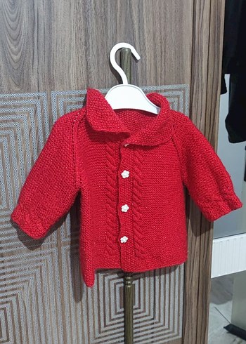 Kız Çocuk Kırmızı Örgü Hırka - Görsel 5