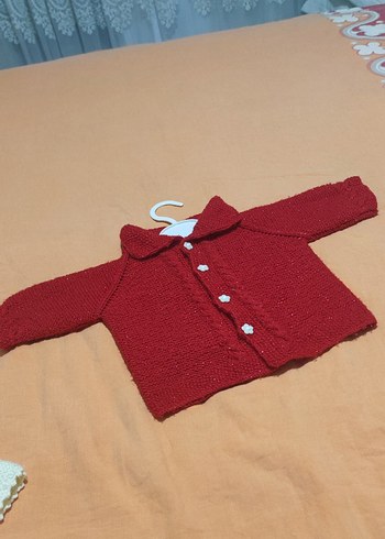 Kız Çocuk Kırmızı Örgü Hırka - Görsel 3