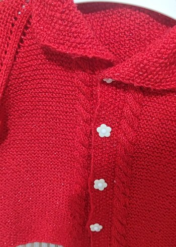 Kız Çocuk Kırmızı Örgü Hırka - Görsel 9