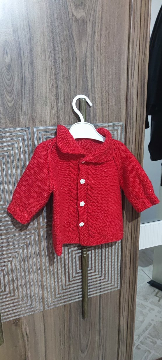 Kız Çocuk Kırmızı Örgü Hırka - Görsel 5