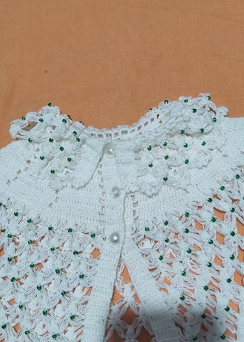 Kızlar için Beyaz Dantel Detaylı Örgü yelek - Görsel 9