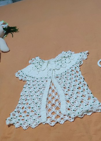 Kızlar için Beyaz Dantel Detaylı Örgü yelek - Görsel 12