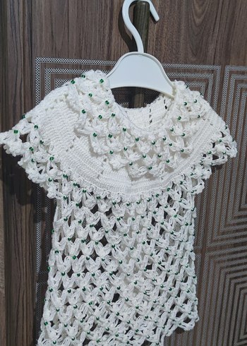 Kızlar için Beyaz Dantel Detaylı Örgü yelek - Görsel 5