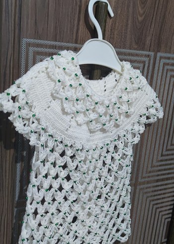 Kızlar için Beyaz Dantel Detaylı Örgü yelek - Görsel 7