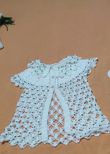 Kızlar için Beyaz Dantel Detaylı Örgü yelek - Görsel 11