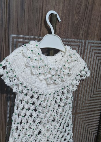 Kızlar için Beyaz Dantel Detaylı Örgü yelek - Görsel 8