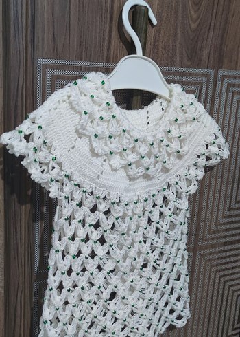 Kızlar için Beyaz Dantel Detaylı Örgü yelek - Görsel 6