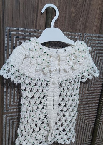 Kızlar için Beyaz Dantel Detaylı Örgü yelek - Görsel 2