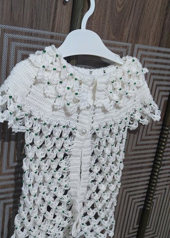 Kızlar için Beyaz Dantel Detaylı Örgü yelek - Görsel 3