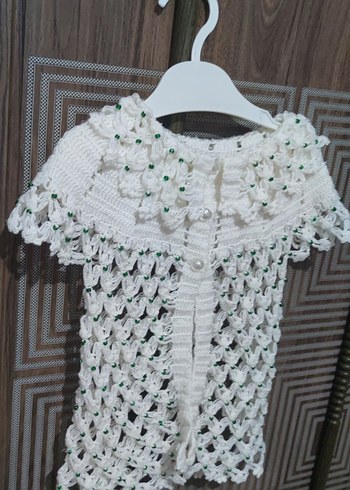 Kızlar için Beyaz Dantel Detaylı Örgü yelek - Görsel 4